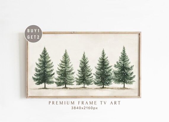Five Snowy Christmas Trees Minimalist Winter Frame TV Art Print