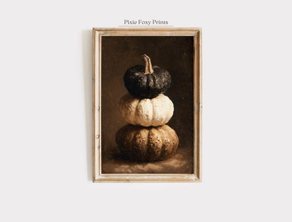 Stacked Pumpkin Wall Art Print Rustic Black White And Orange Pumpkins Halloween Autumn Artwork For Farmhouse Modern