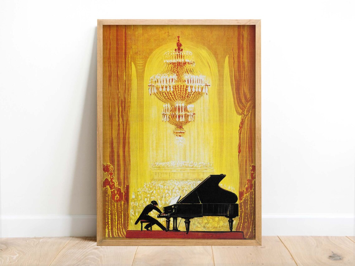 Vintage Golden Piano Concert Theater Stage Advertising Art Poster