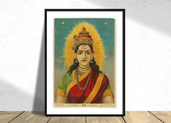 Goddess Gauri with Radiant Golden Crown Hindu Religious Art Poster