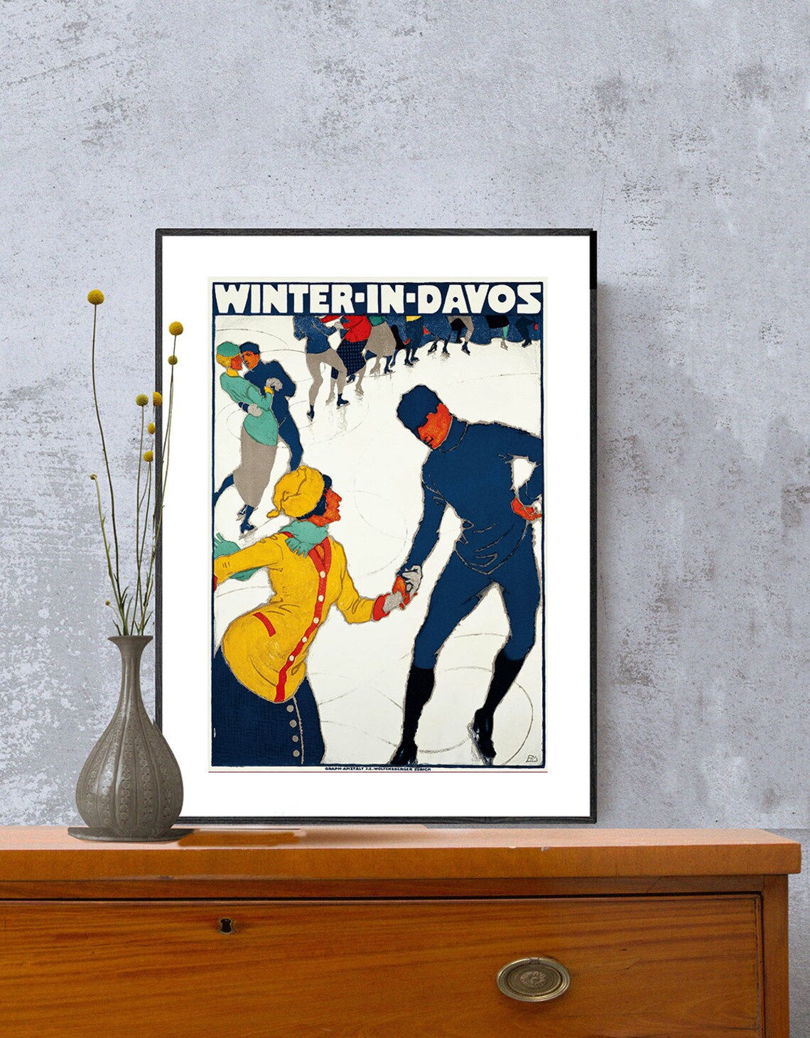 Winter in Davos Swiss Alps Vintage Ice Skating Couple Poster - Image 2