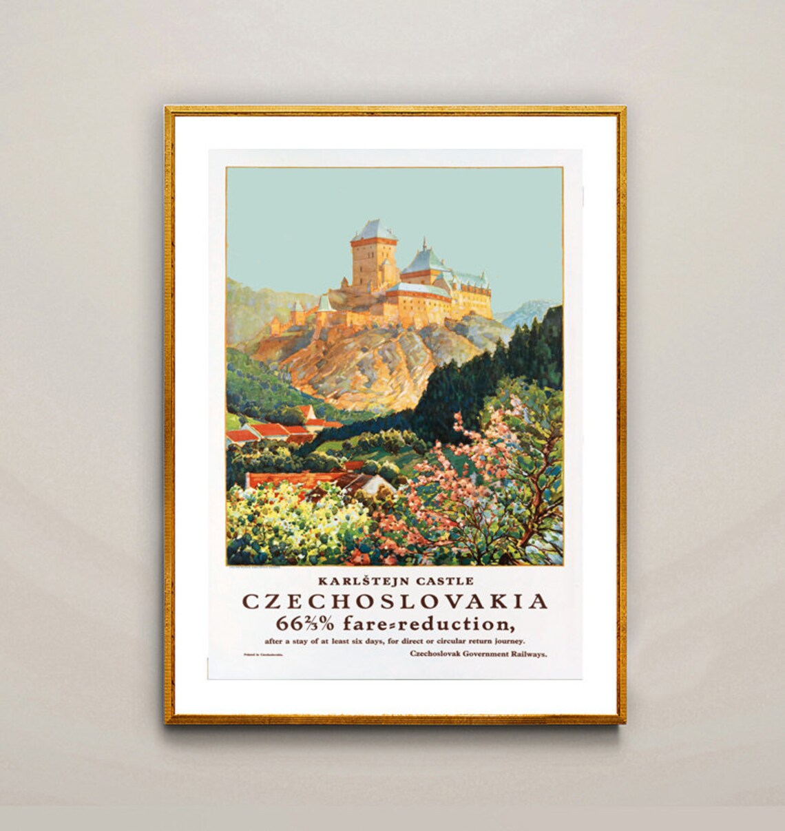 Karlstejn Castle Czechoslovakia Vintage Railway Travel Poster - Image 3
