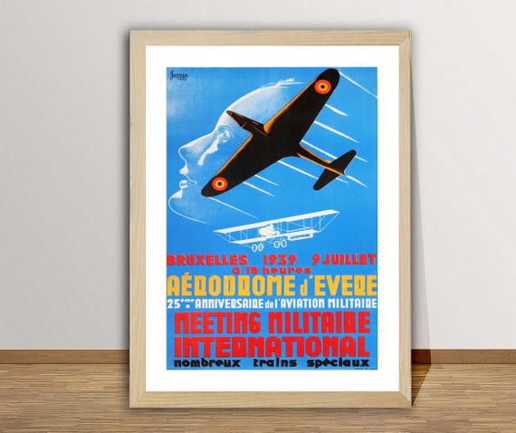 Aerodrom Devere Meeting Militaire International Bruxelles 1959 Vintage Aviation Poster Retro Aviation Poster Gift Idea Wall Decor