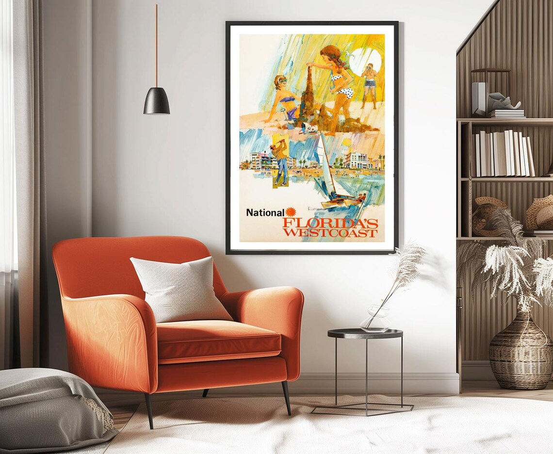 National Floridas West Coast Vintage Beach Sailing Travel Poster - Image 3