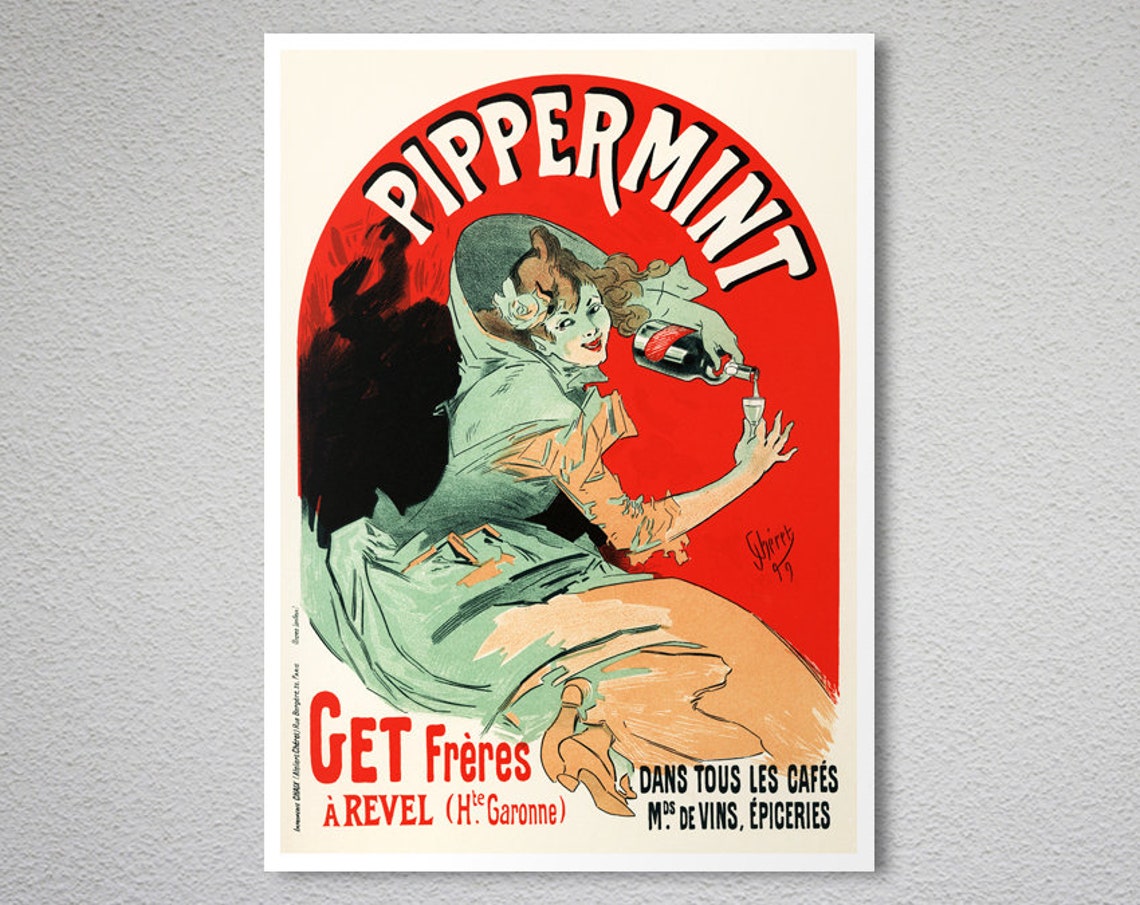 Pippermint Get Freres Mint Liqueur Cheret 1899 Vintage Ad Poster - Image 2
