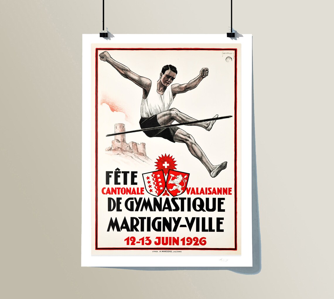 Fete de Gymnastique Martigny Ville 1926 Swiss Sports Event Poster - Image 2