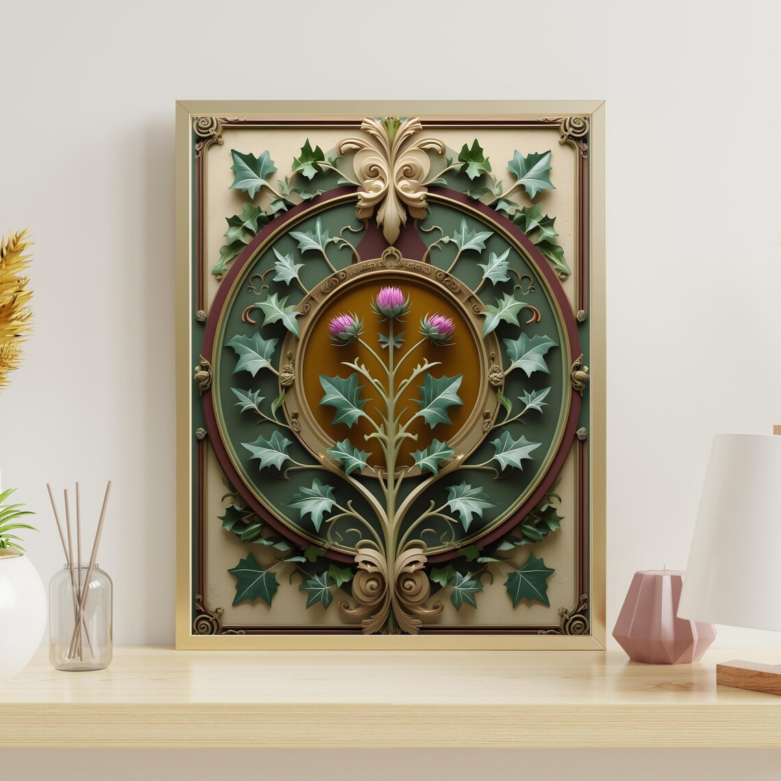 Arts Crafts Floral Wall Art William Morris Style Botanical Medallion Print