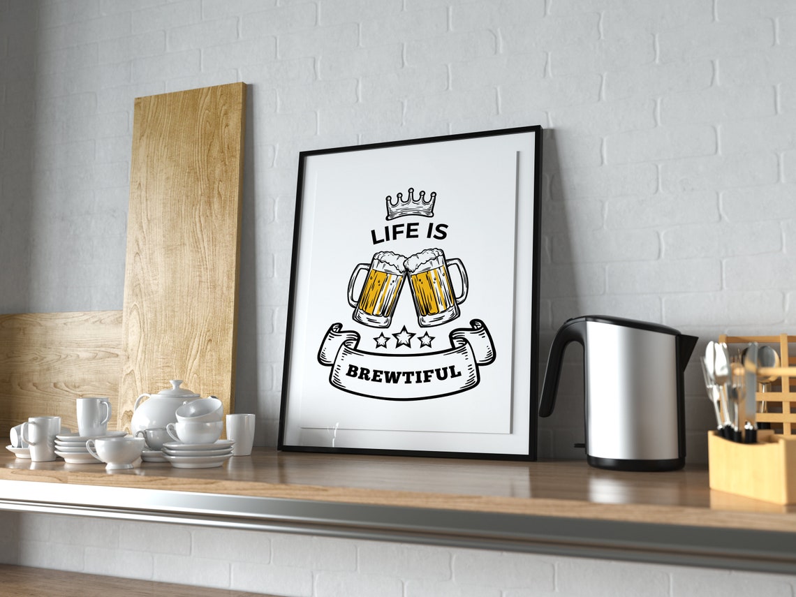 Life Is Brewtiful Funny Beer Mug Pun Poster Man Cave Decor Gift - Image 2