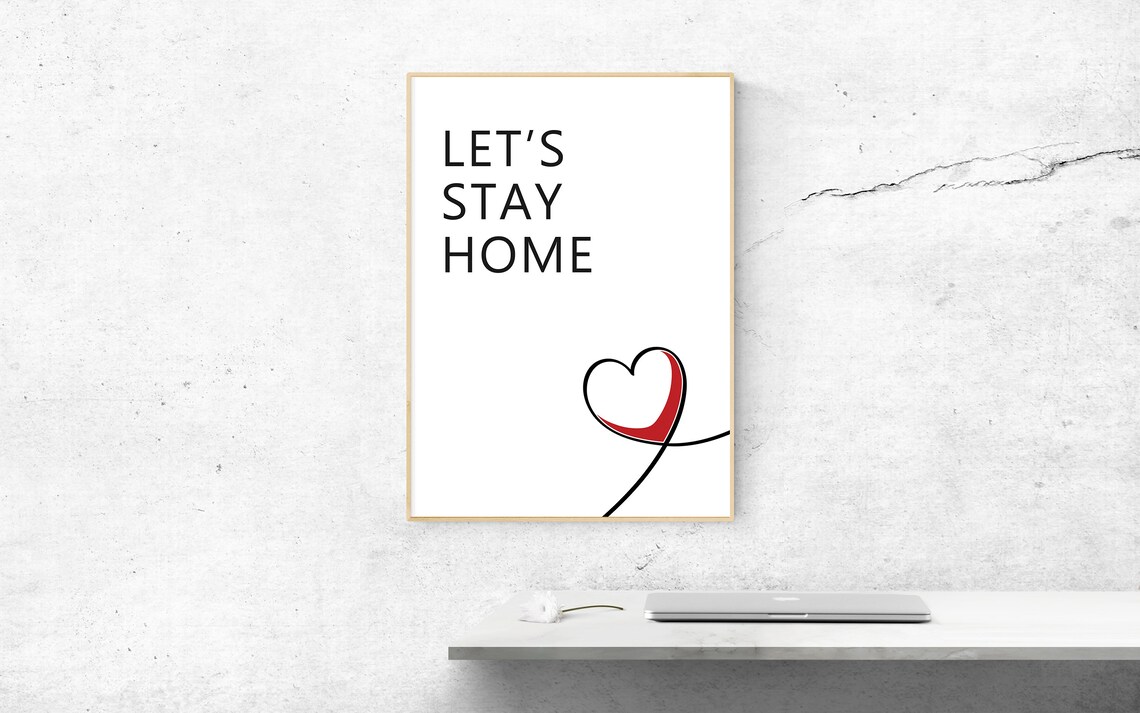 Lets Stay Home Cozy Heart Line Art Minimalist Home Decor Poster - Image 2