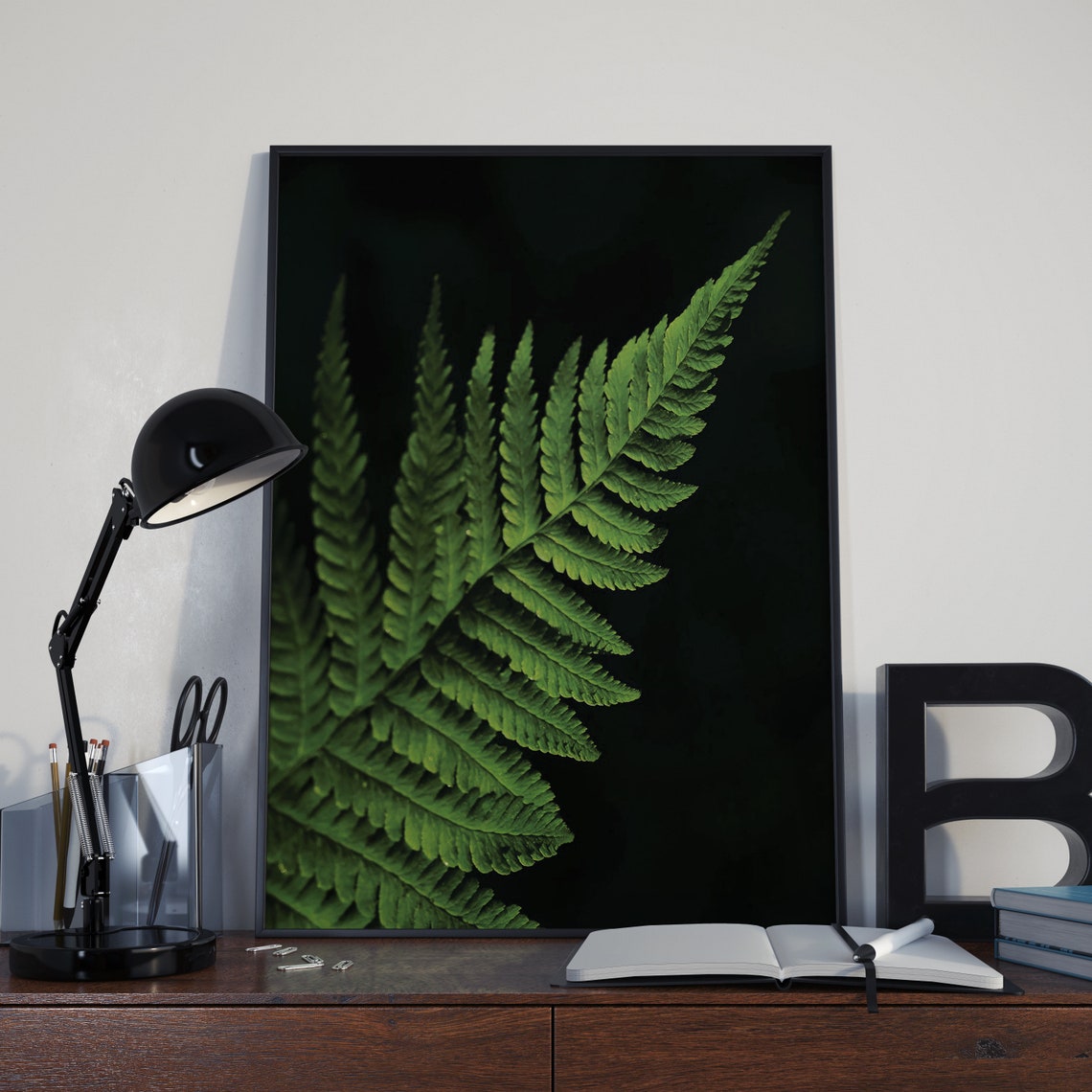 Fern Fronds On Black Botanical Close Up Photography Poster Art