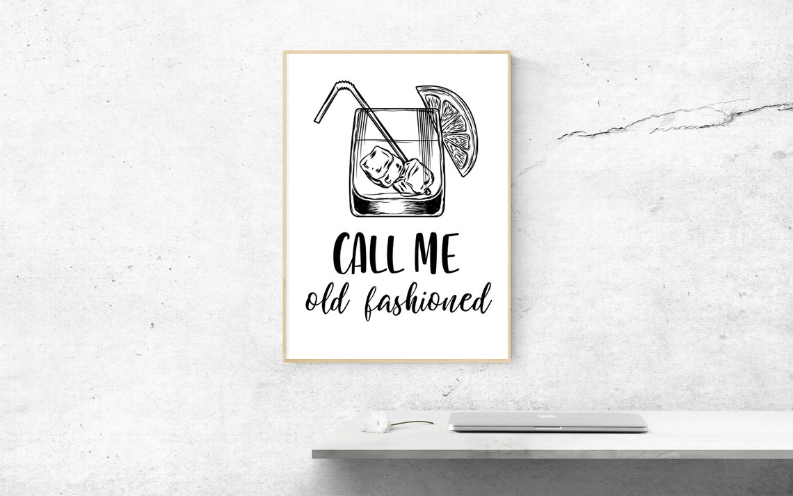 Call Me Old Fashioned Cocktail Sketch Bar Cart Art Poster Decor - Image 2