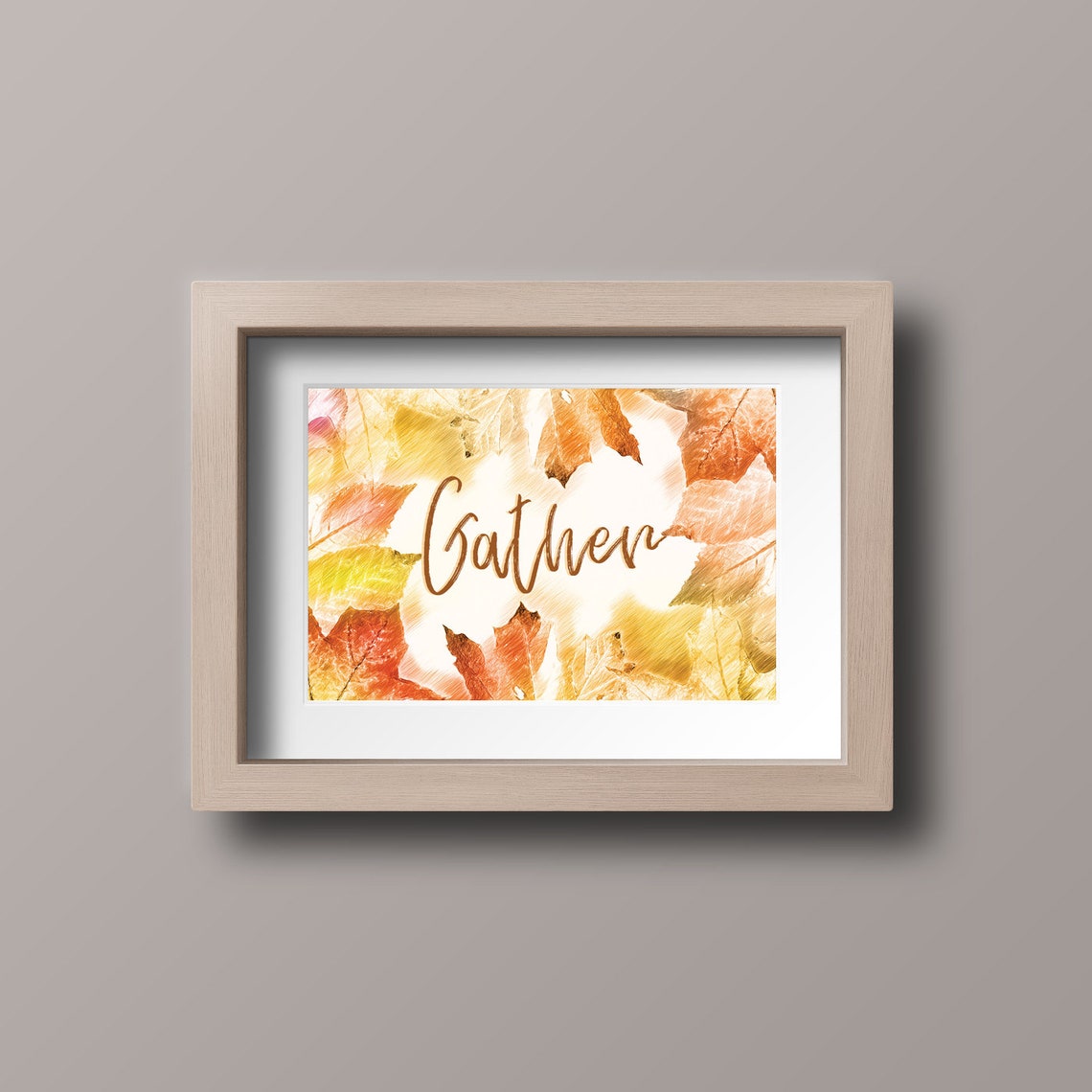 Gather Script Watercolor Autumn Leaves Thanksgiving Poster Art - Image 4