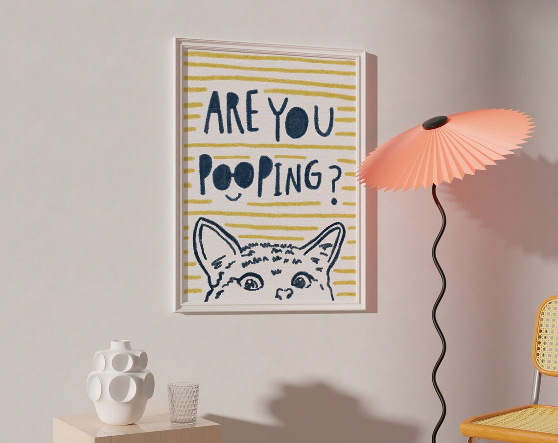Funny Cat Bathroom Art, Trendy Geometric Print