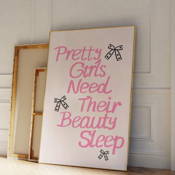 Beauty Sleep Print Above Bed Girly Print Dorm Room Prints Teen Girl Bedroom Prints College Apartment Aesthetic Pink Prints