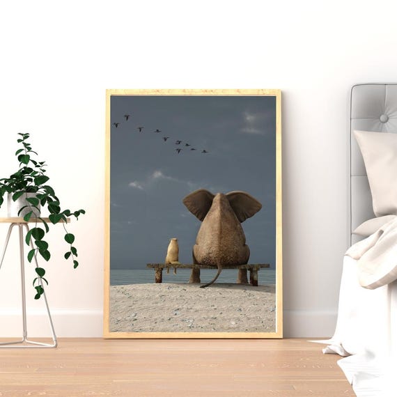Elephant And Dog Surreal Animal Friendship Poster