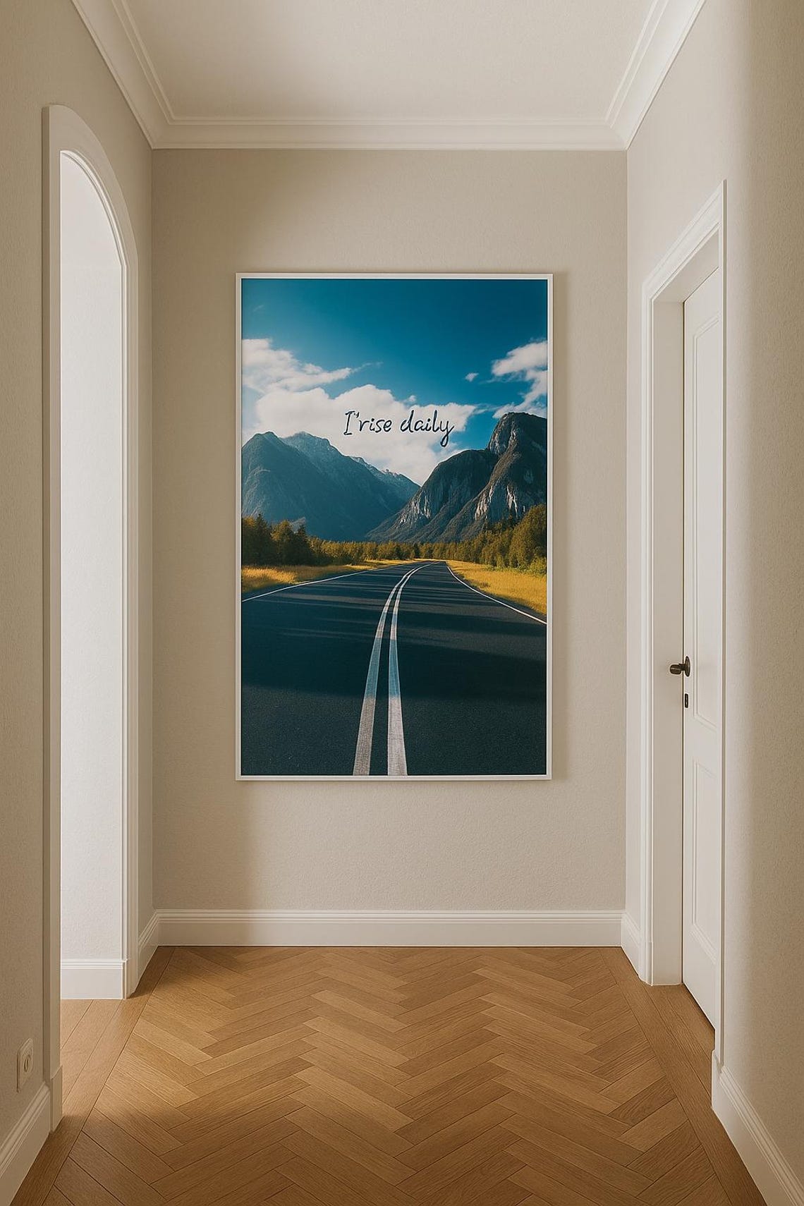 Motivational Mountain Road Poster I Rise Daily Quote Wall Art Inspirational Landscape Print Adventure Travel Photography Nature