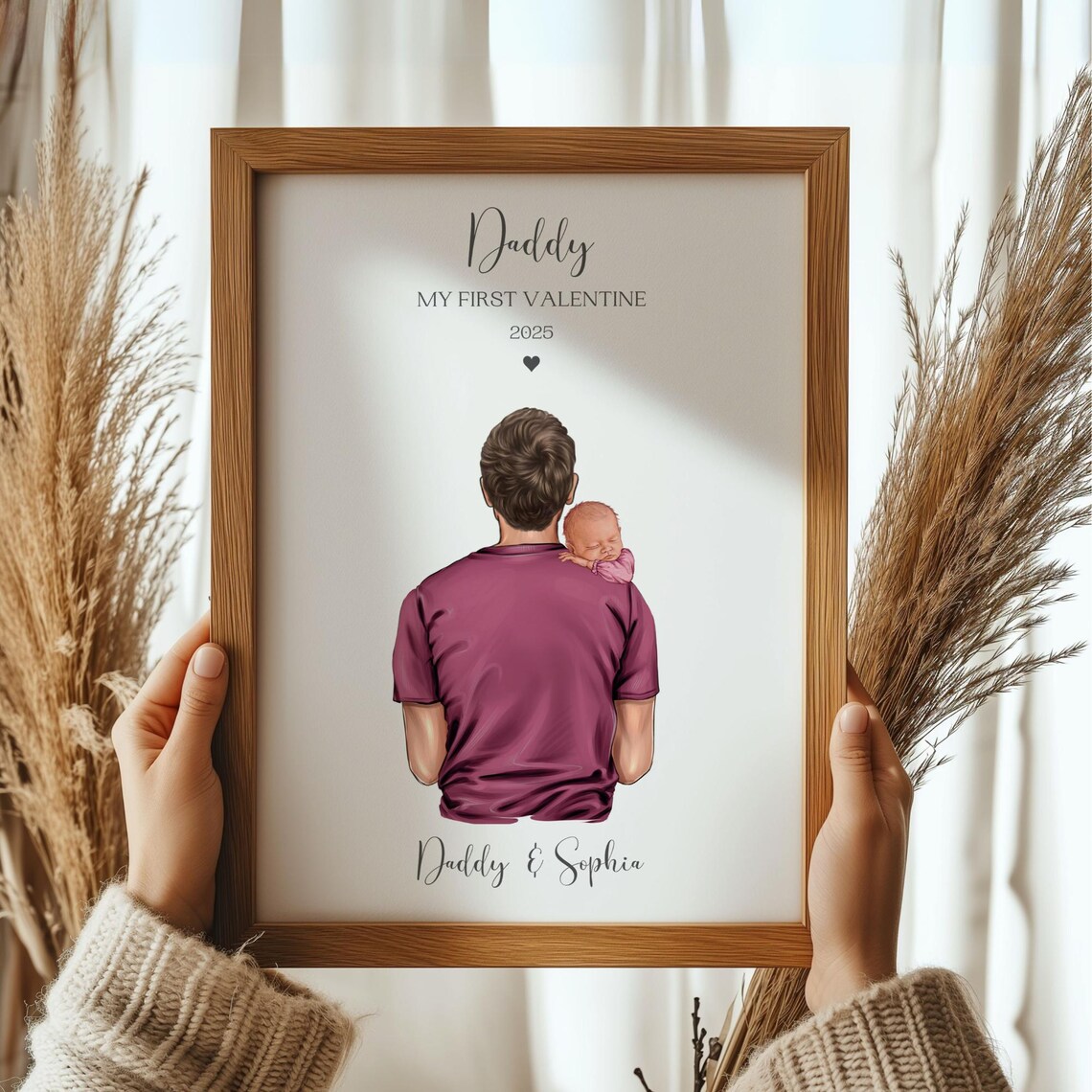 New Dad First Valentine 2025 Personalized Baby Portrait Family Print