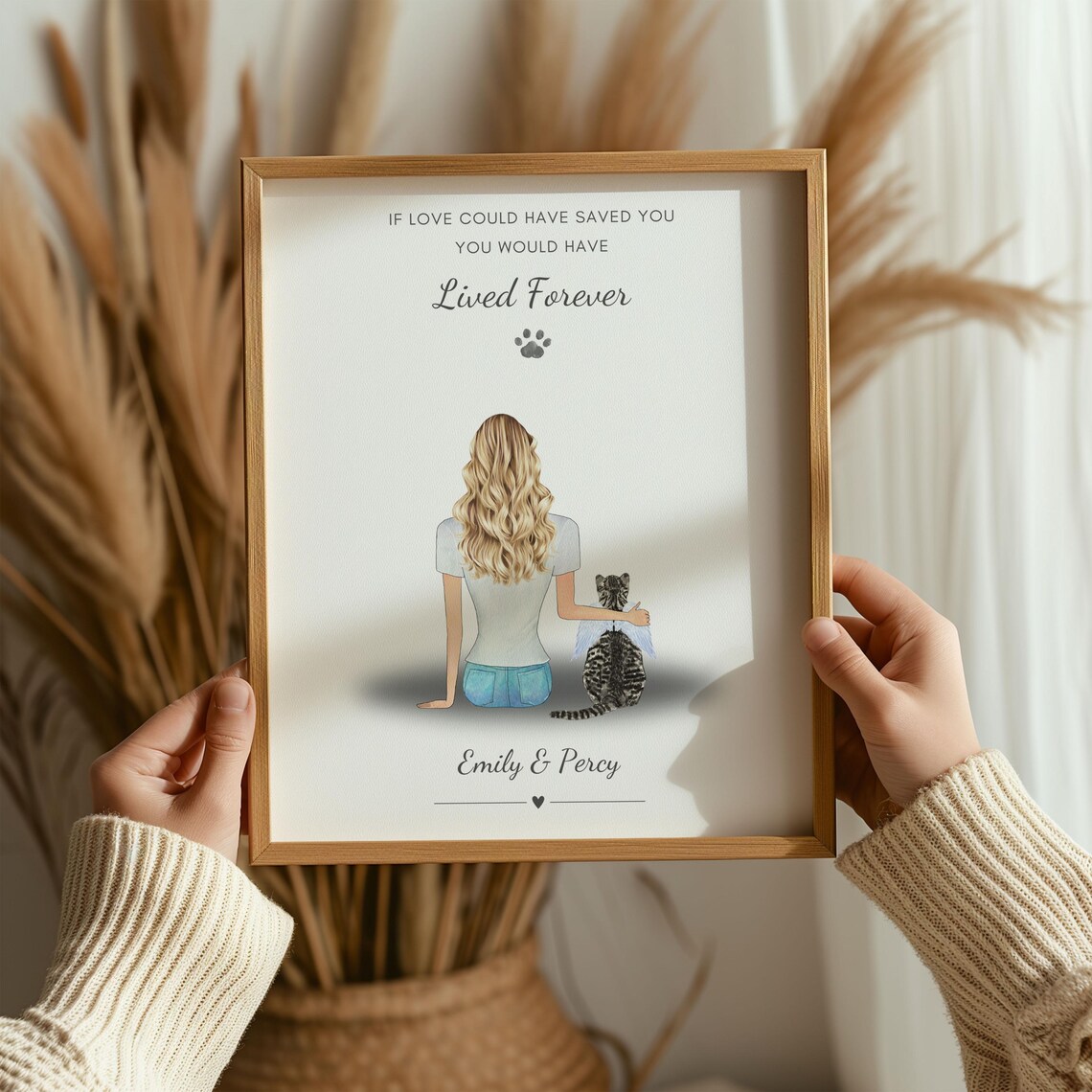 Personalized Cat Memorial Print with Angel Cat and If Love Quote