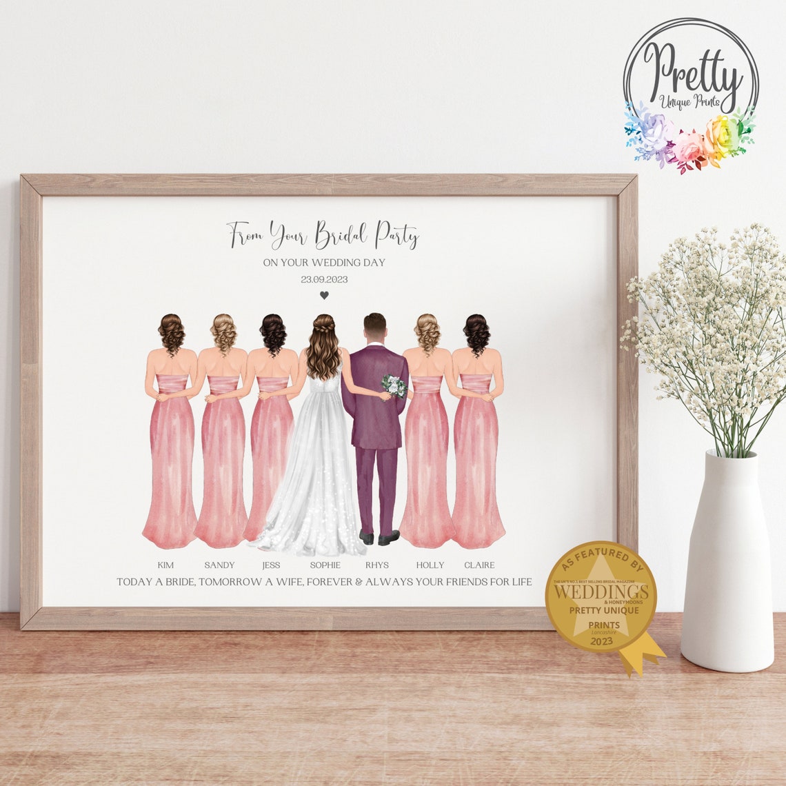 Personalised Bridal Party Wedding Day Framed Print for the Bride