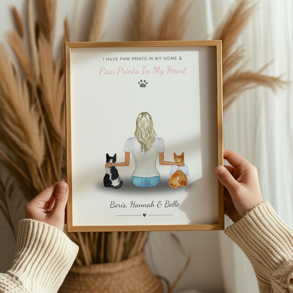 Personalised Cat Mum With Two Cats Paw Prints In My Heart Poster