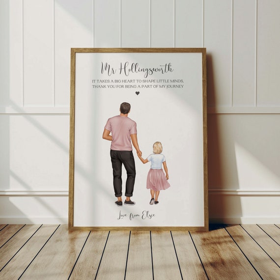 Personalised Teacher Thank You Print Big Heart Shape Little Minds Girl