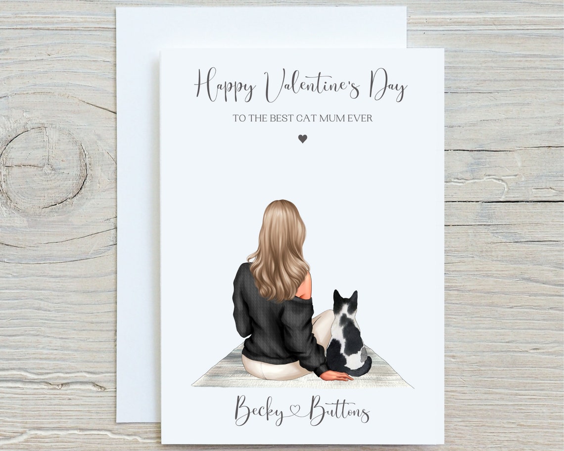 Personalised Best Cat Mum Ever Valentine's Day Card Illustration Print