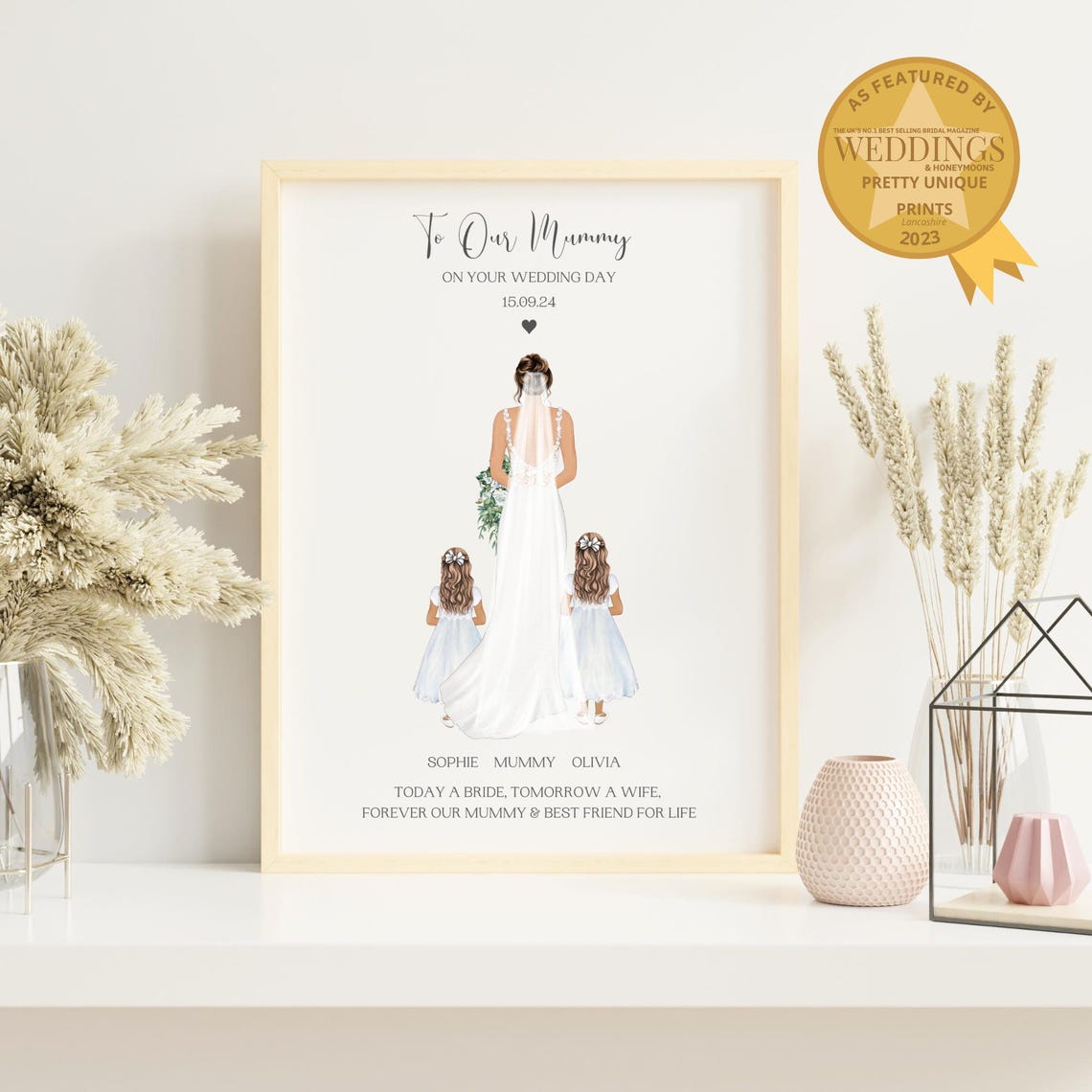 Personalised Bride and Flower Girls Wedding Day Print For Mummy