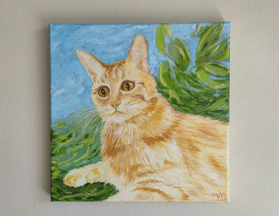 Ginger Tabby Cat Portrait Orange Kitten Oil Painting Animal Wall Art - Image 4