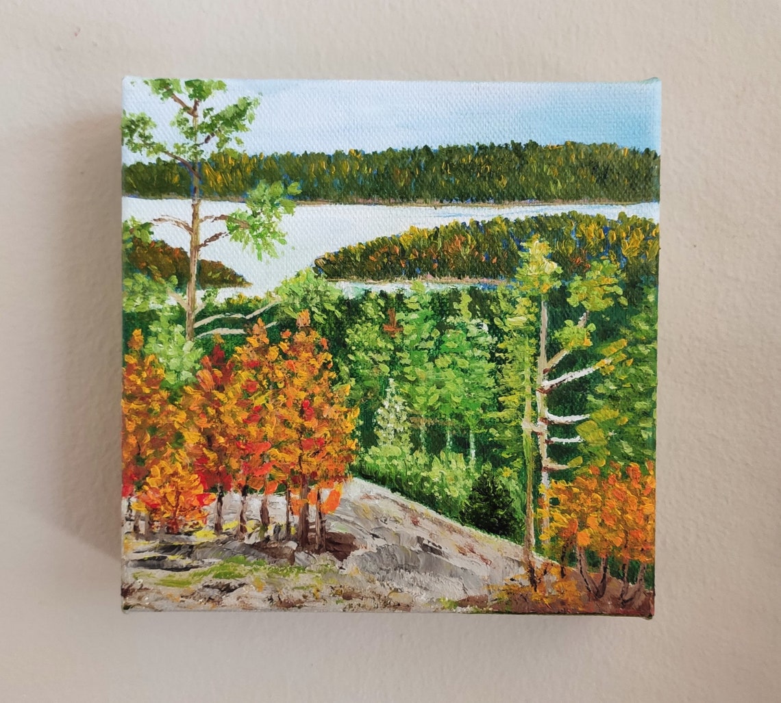 Autumn Forest Lake With Orange Trees Rocky Overlook Fall Art Poster - Image 2