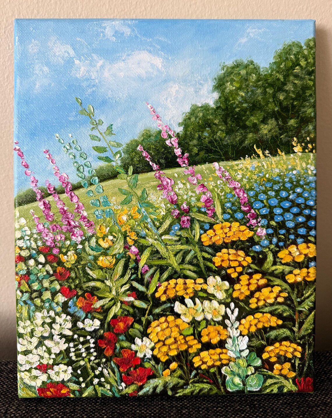 Wildflower Meadow Hill Green Valley Summer Blooms Oil Painting Art