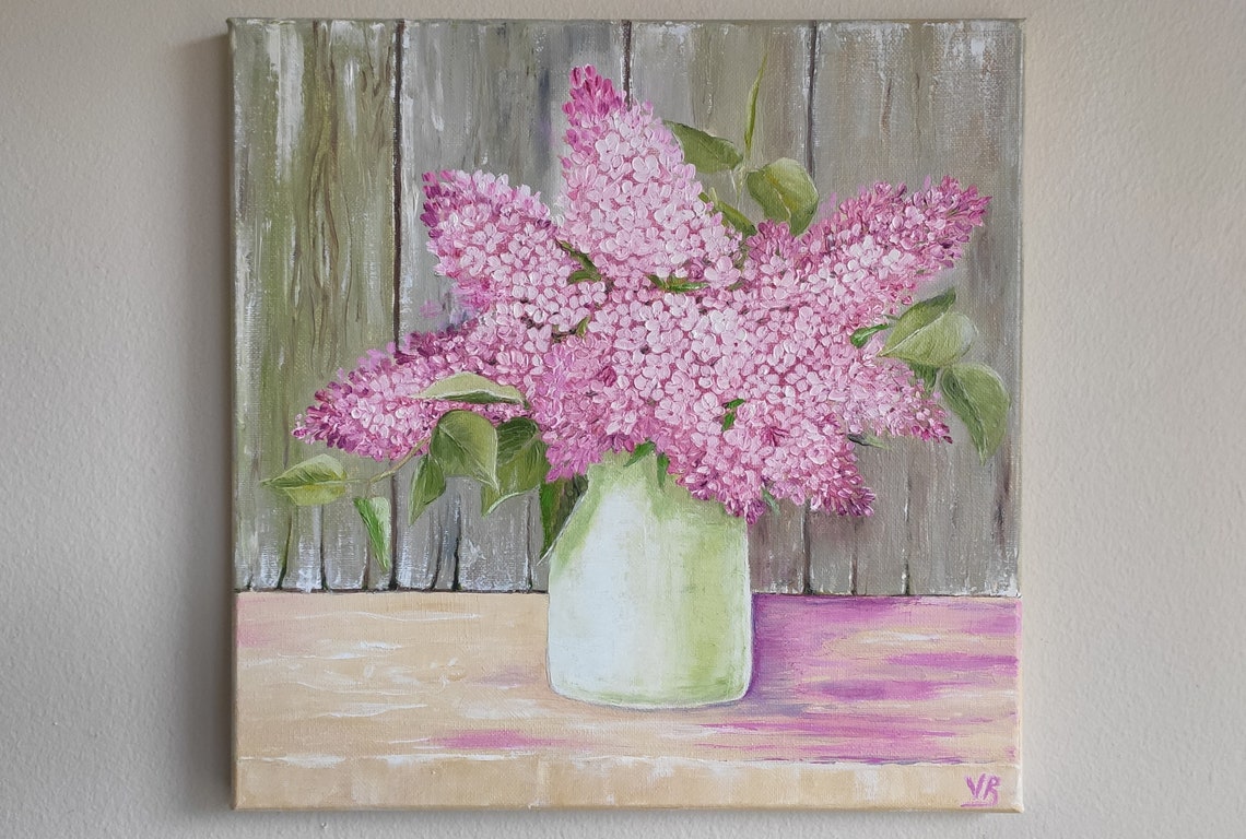 Lilac Original Handmade Oil Painting On Bouquet Of Lilacs In Bloom Painting Farmhouse Wall Art One Of A Kind Gift - Image 3