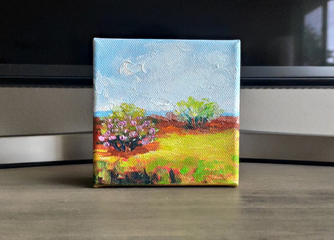 Rustic Country Landscape Purple Blossoms Field Oil Painting Wall Art - Image 2