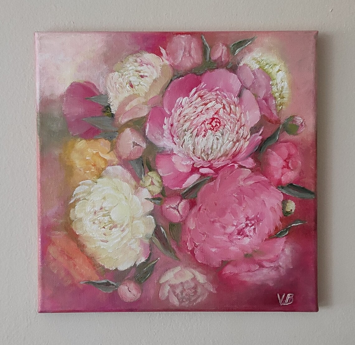 Blush Pink Peonies Bouquet Soft Floral Oil Painting Wall Art Poster - Image 3
