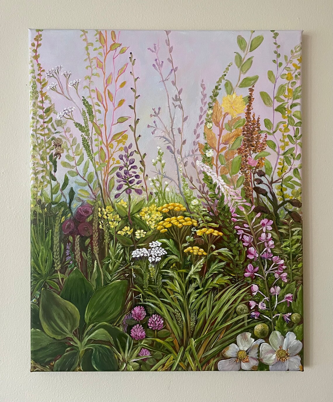 Wildflower Meadow Pink Purple Blooms Lush Botanical Oil Painting Art - Image 4