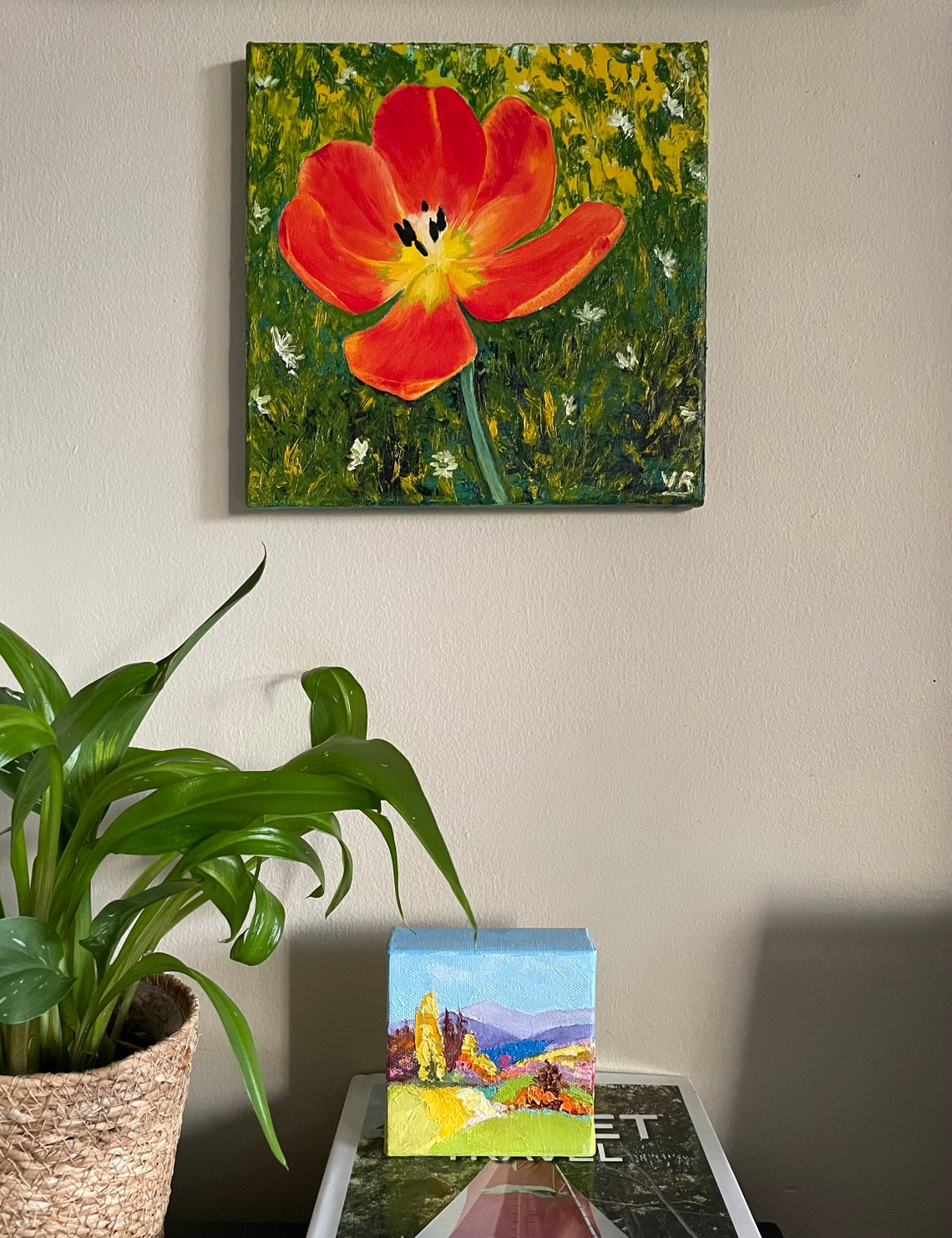 Red Tulip Bloom Close Up Garden Oil Painting Vibrant Floral Wall Art - Image 2