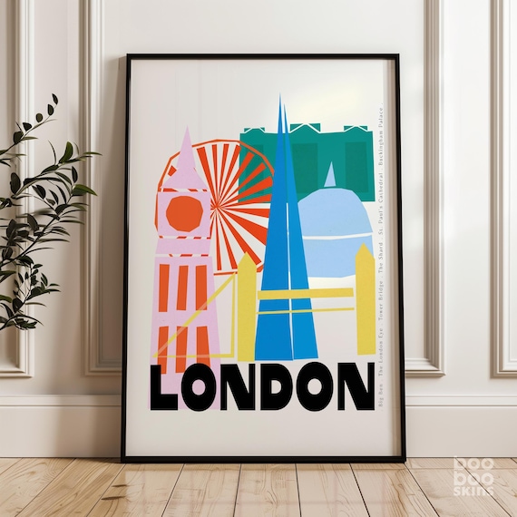 London Abstract Landmarks Big Ben Shard Minimalist Travel Poster