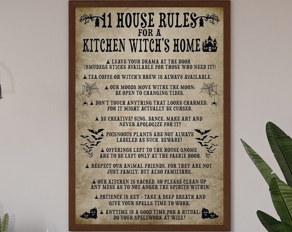 11 House Rules for a Kitchen Witch's Home Vintage Halloween Poster