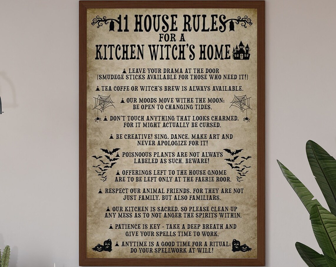 11 House Rules for a Kitchen Witch's Home Vintage Halloween Poster