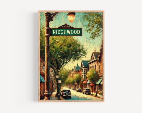 New Jersey Ridgewood Wall Art Print Travel Poster Gift Housewarming Decor Usa Scenic Map Idea