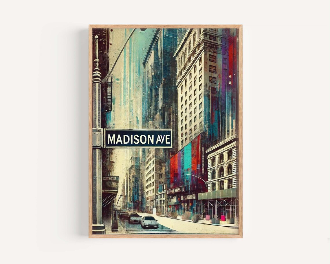 Madison Avenue New York City Billboards Abstract City Poster