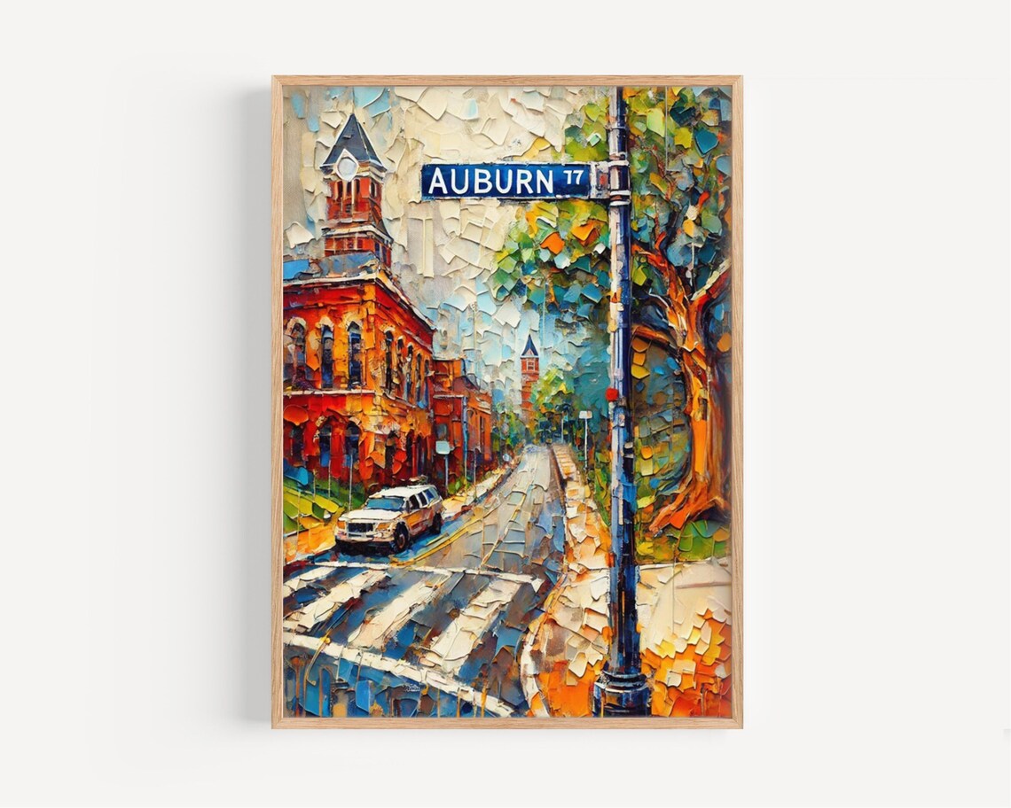 Auburn Alabama Downtown Impasto Oil Painting Street Scene Poster