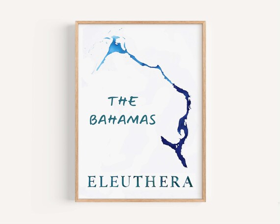 Eleuthera Bahamas Watercolor Map Poster Tropical Island Beach Decor