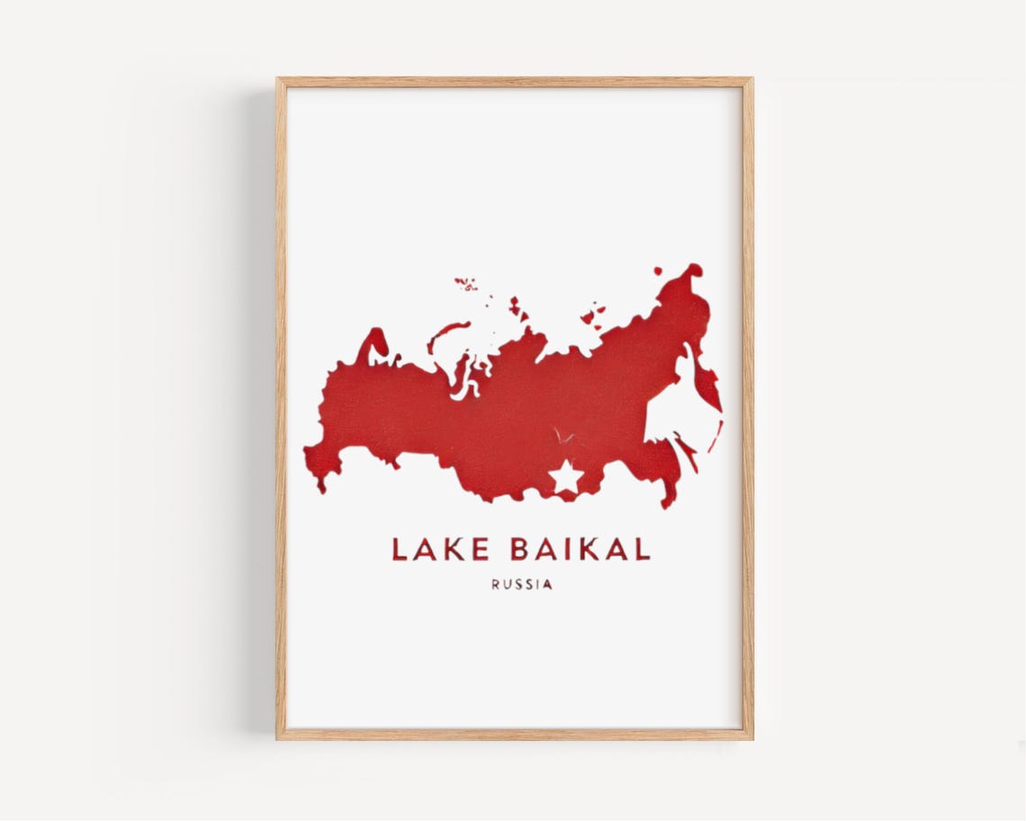 Lake Baikal Russia Bold Red Country Map With Star Marker Poster