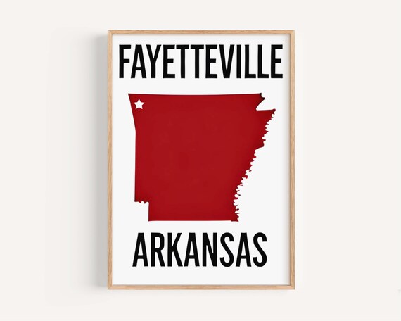 Fayetteville Arkansas Red State Map Silhouette White Star Poster
