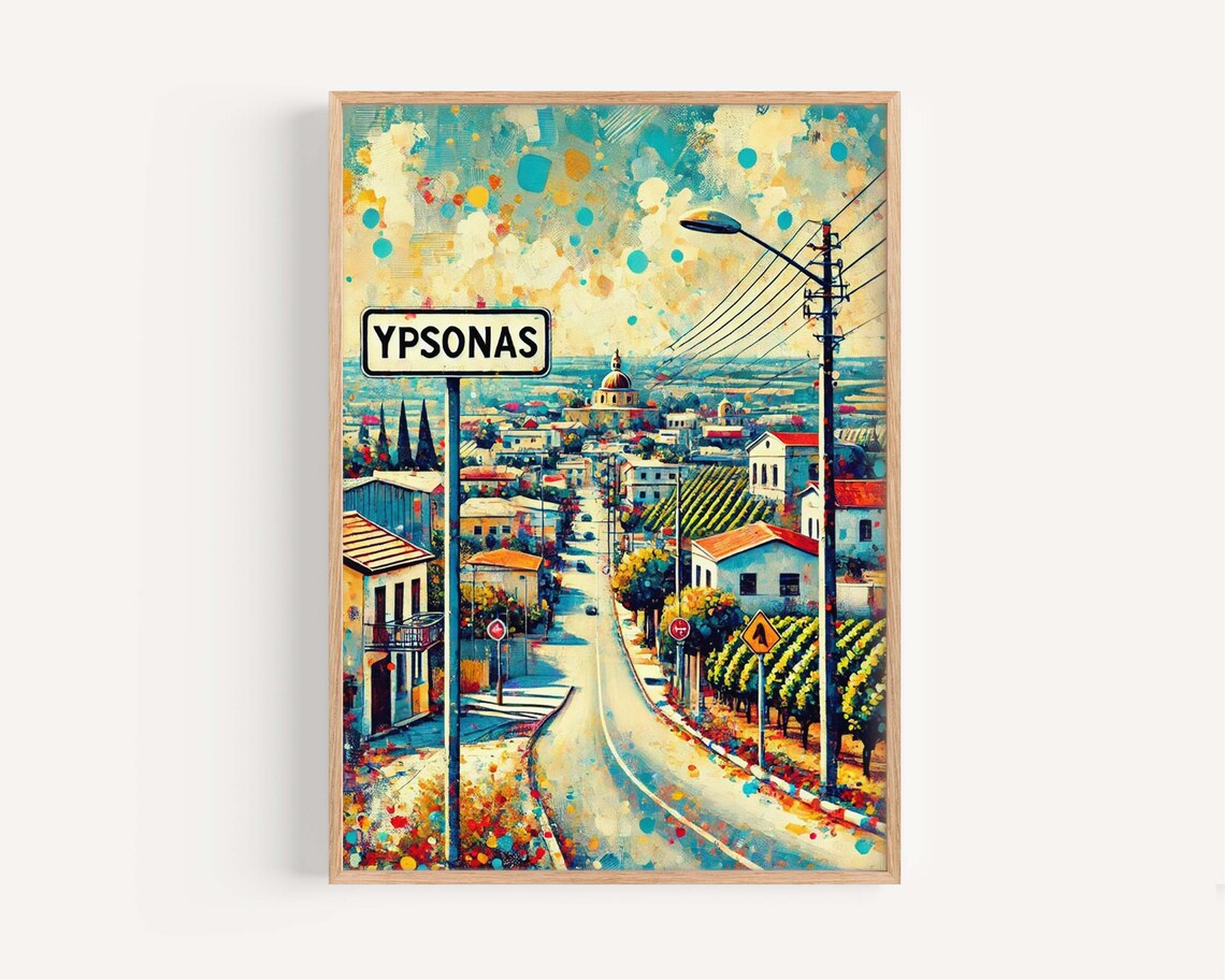 Ypsonas Cyprus Village Street View Colorful Mediterranean Art Poster