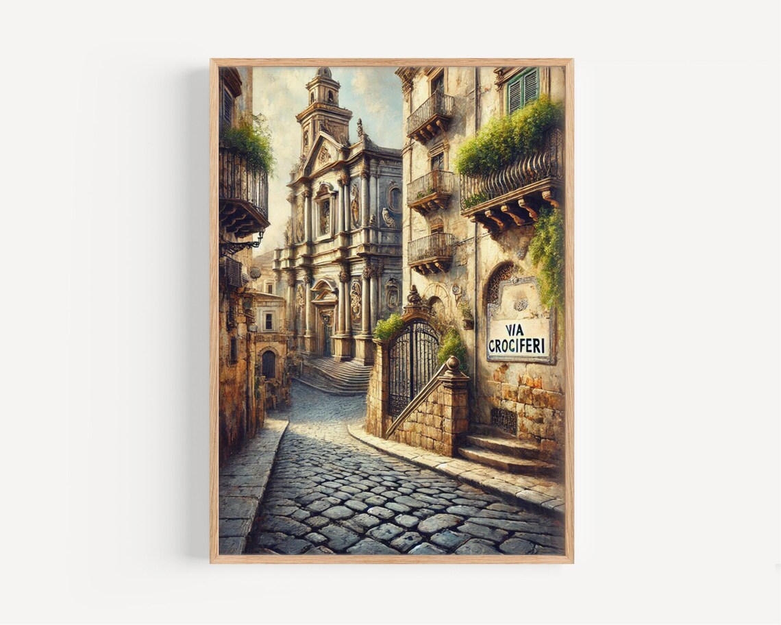 Via Crociferi Catania Italy Baroque Street Scene Travel Poster