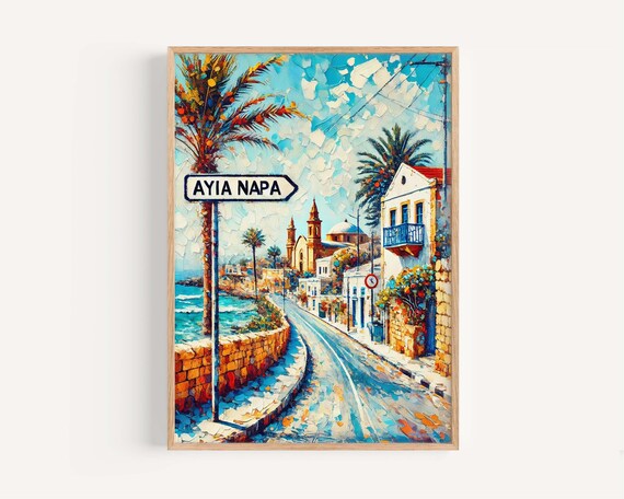 Ayia Napa Cyprus Impressionist Coastal Road Sign Seaside Poster