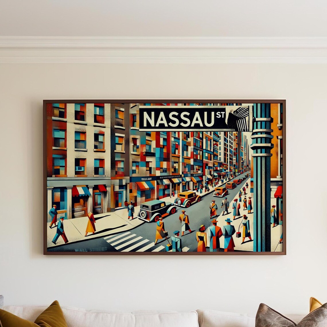 Nassau Street Manhattan Cubist Wall Street Scene Vintage Art Poster