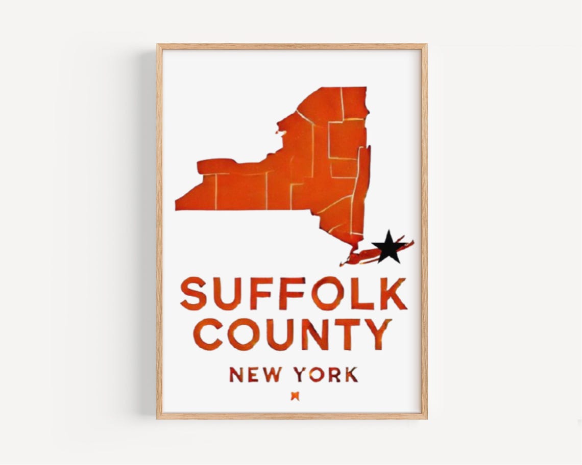 Suffolk County New York State Map Poster Orange Minimalist Decor