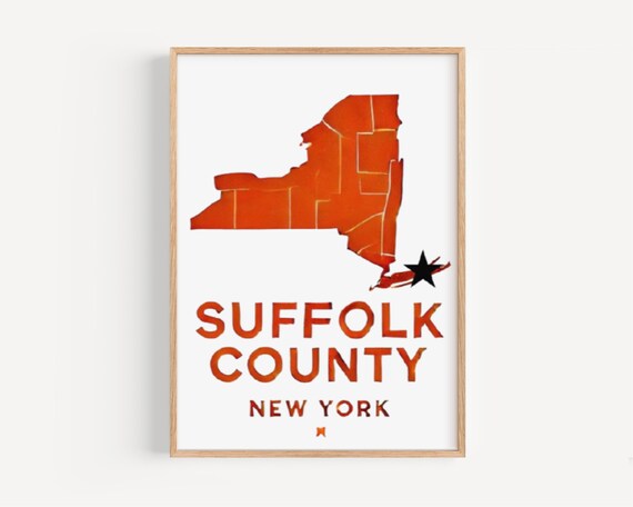 Suffolk County New York State Map Poster Orange Minimalist Decor